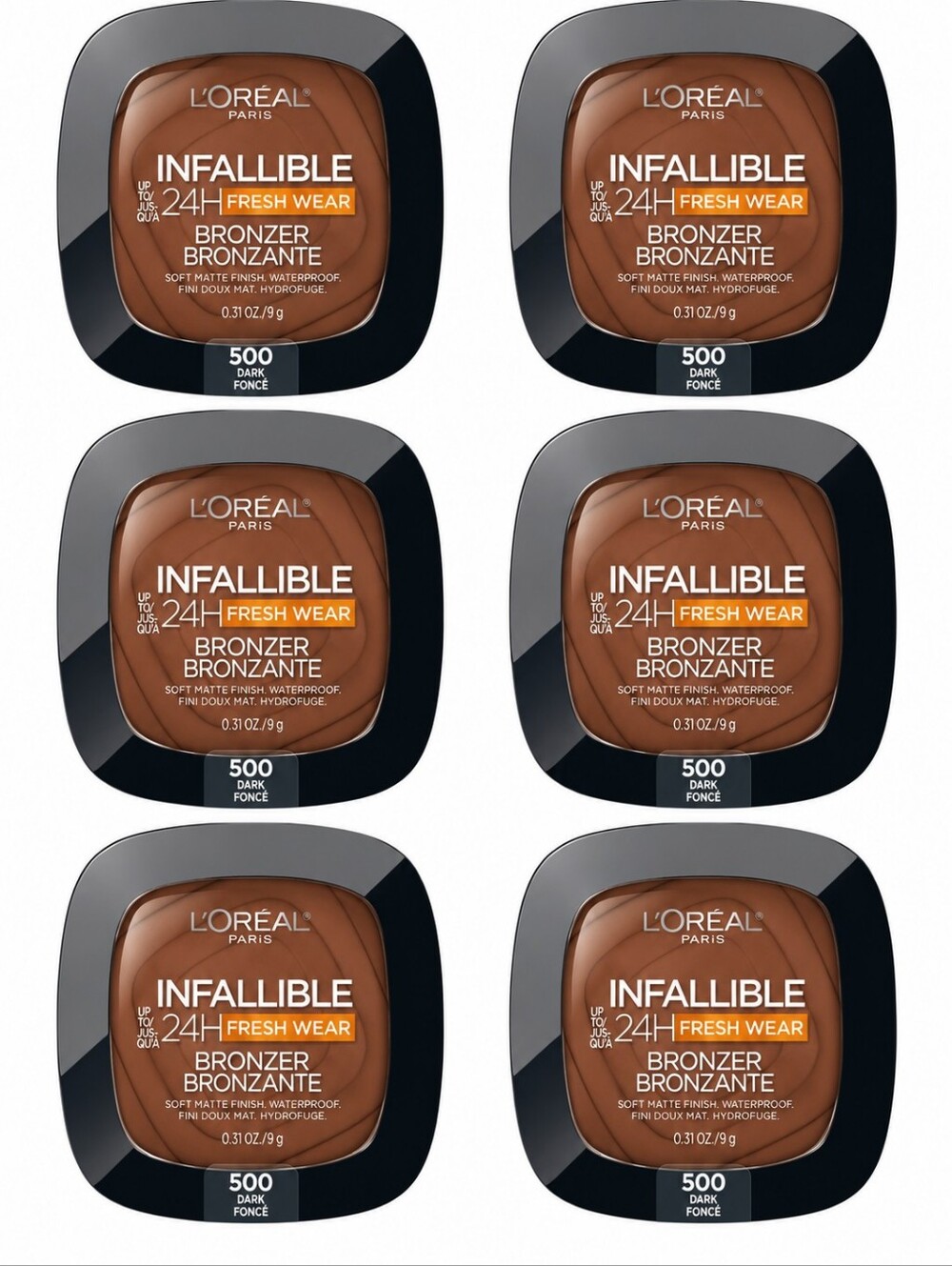 6 x L'Oreal Infallible 24H Fresh Wear Soft Matte Longwear Bronzer, 500 Dark